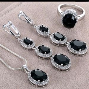 Created Cubic Zirconia Necklace Earrings Rings 925  Silver Women jewelry set